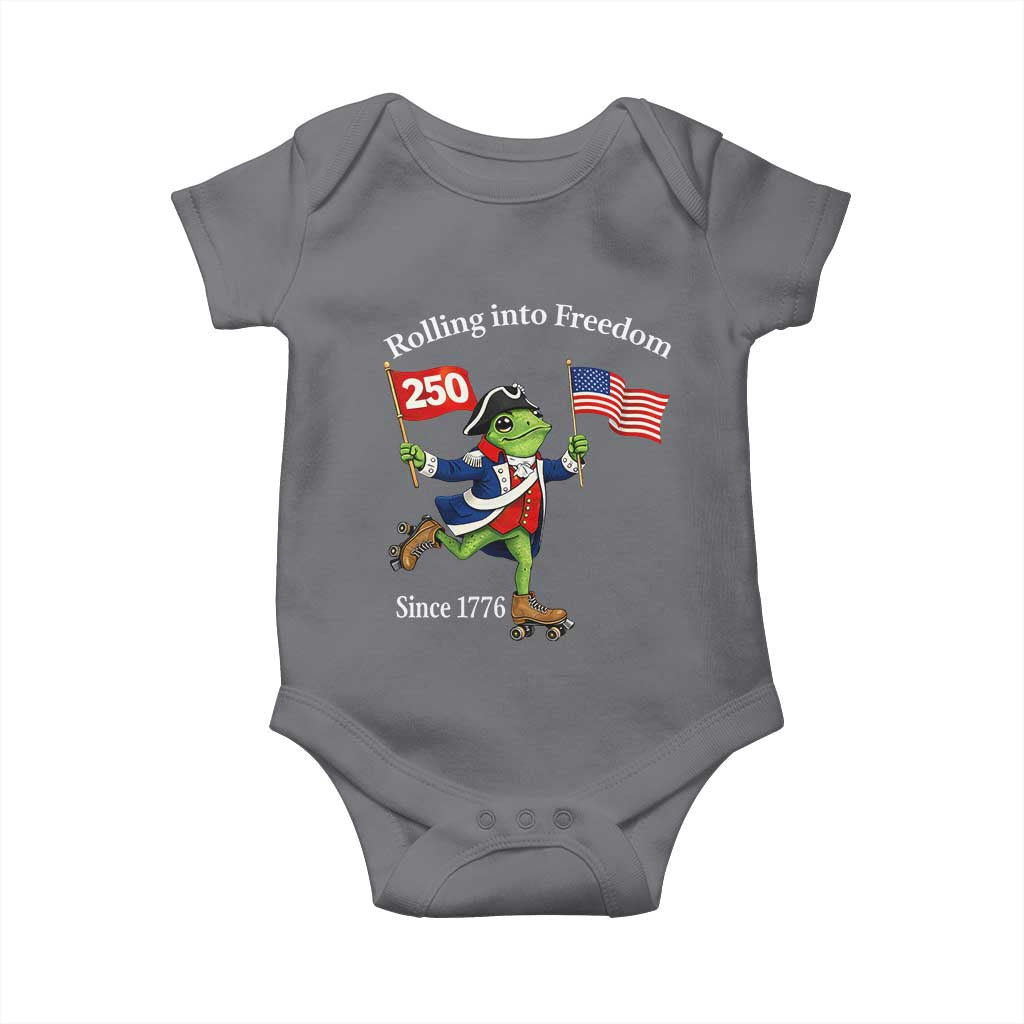Funny Patriotic Frog Baby Onesie Rolling Into 250 Years Of Liberty TS12 Charcoal Print Your Wear