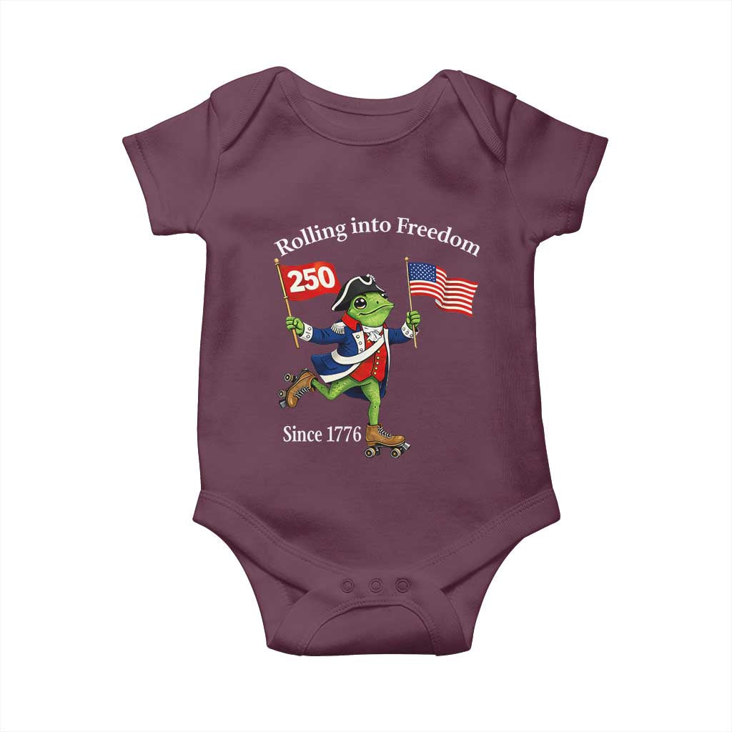 Funny Patriotic Frog Baby Onesie Rolling Into 250 Years Of Liberty TS12 Maroon Print Your Wear