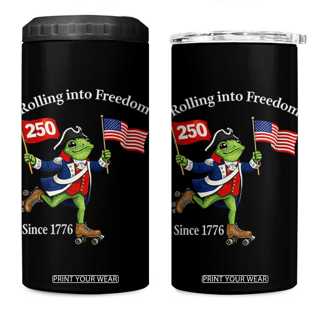 Funny Patriotic Frog 4 in 1 Can Cooler Tumbler Rolling Into 250 Years Of Liberty TS12 One Size: 16 oz Black Print Your Wear