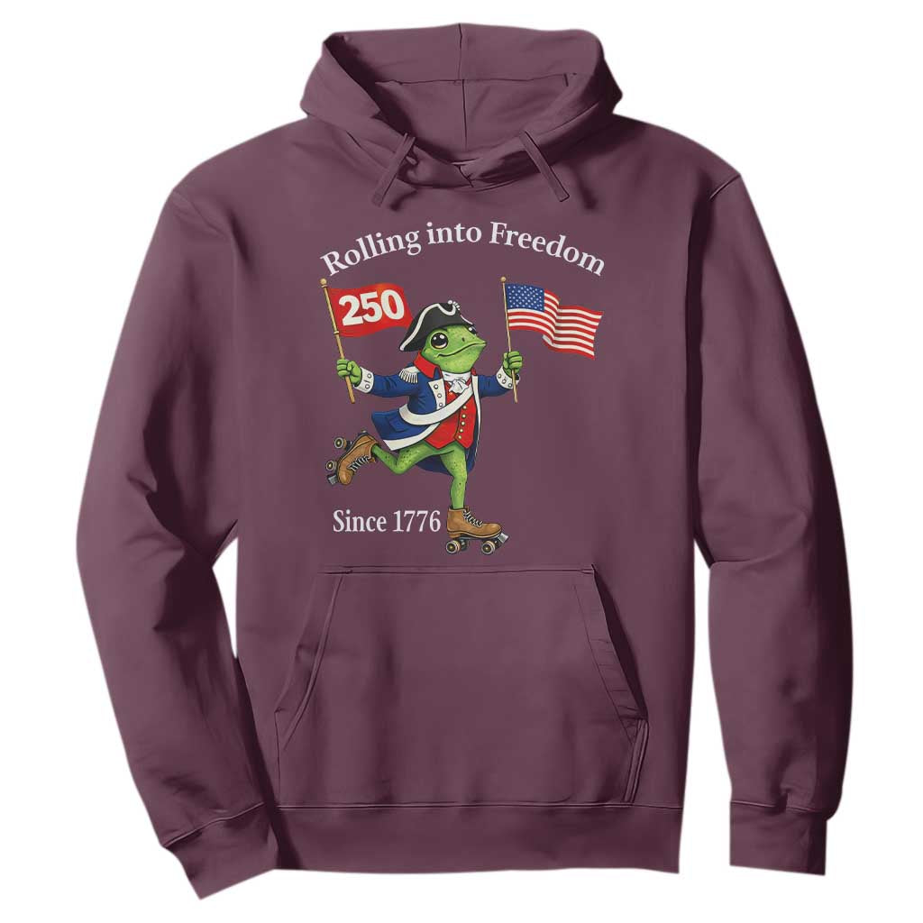 Funny Patriotic Frog Hoodie Rolling Into 250 Years Of Liberty TS12 Maroon Print Your Wear