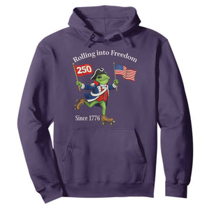 Funny Patriotic Frog Hoodie Rolling Into 250 Years Of Liberty TS12 Purple Print Your Wear