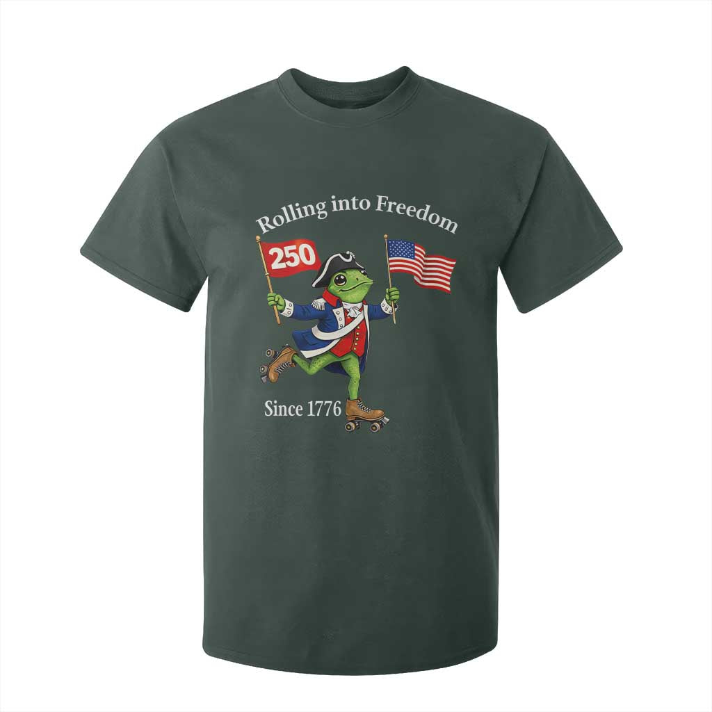 Funny Patriotic Frog T Shirt For Kid Rolling Into 250 Years Of Liberty TS12 Dark Forest Green Print Your Wear