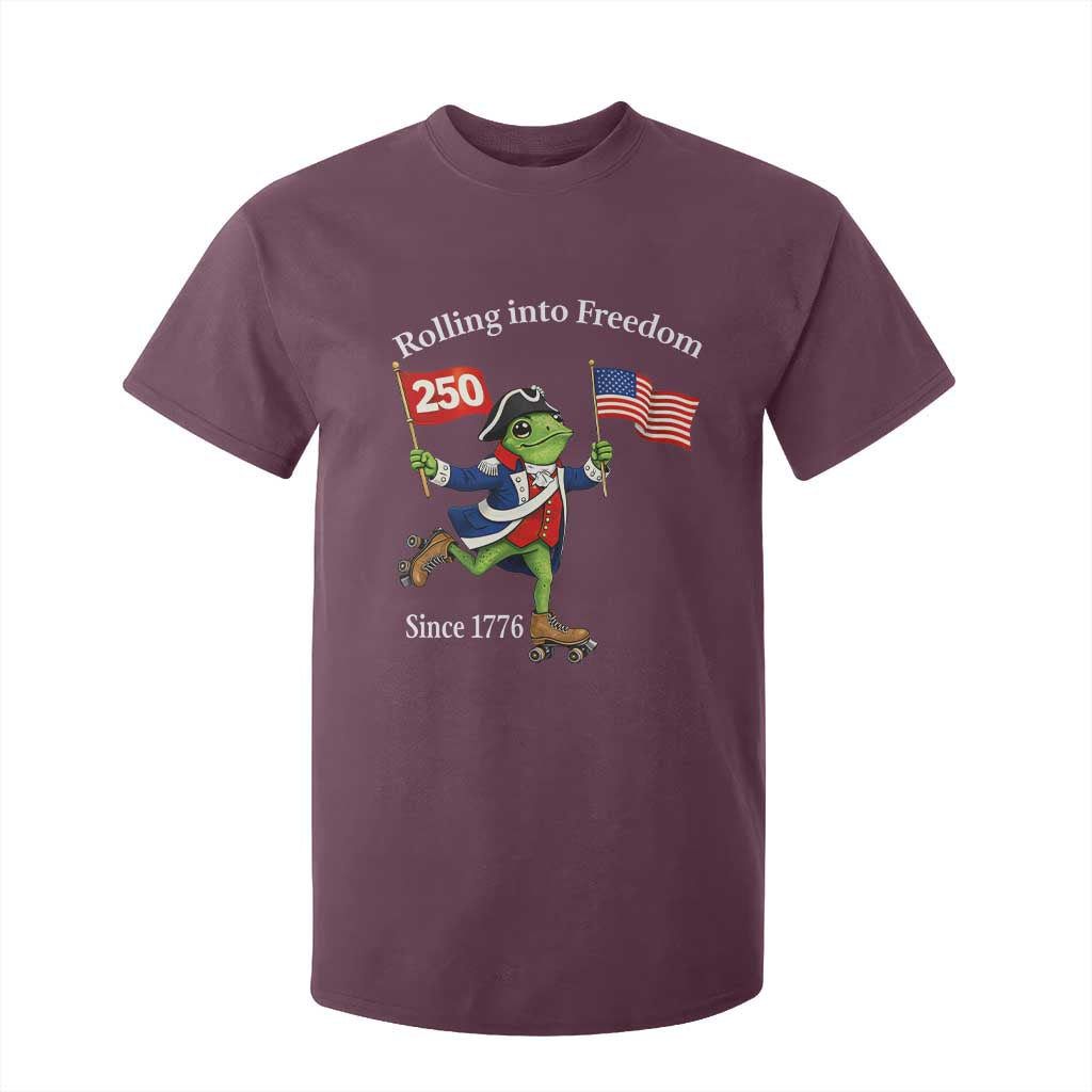 Funny Patriotic Frog T Shirt For Kid Rolling Into 250 Years Of Liberty TS12 Maroon Print Your Wear