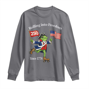 Funny Patriotic Frog Long Sleeve Shirt Rolling Into 250 Years Of Liberty TS12 Charcoal Print Your Wear