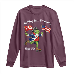 Funny Patriotic Frog Long Sleeve Shirt Rolling Into 250 Years Of Liberty TS12 Maroon Print Your Wear