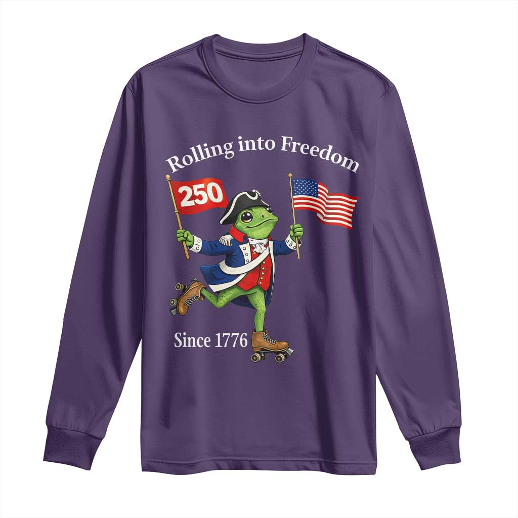 Funny Patriotic Frog Long Sleeve Shirt Rolling Into 250 Years Of Liberty TS12 Purple Print Your Wear