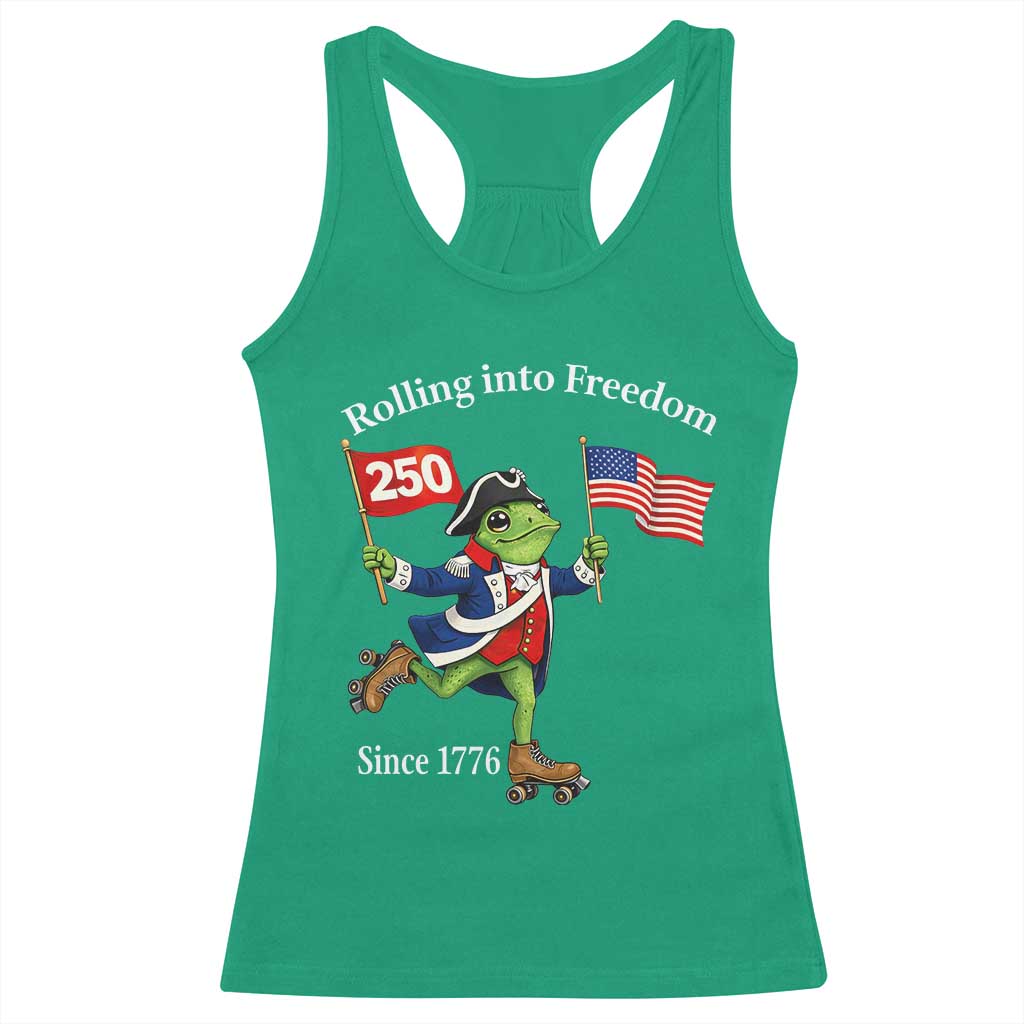 Funny Patriotic Frog Racerback Tank Top Rolling Into 250 Years Of Liberty TS12 Irish Green Print Your Wear