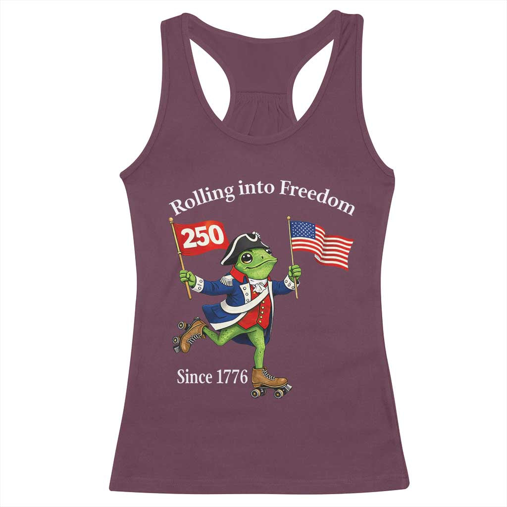 Funny Patriotic Frog Racerback Tank Top Rolling Into 250 Years Of Liberty TS12 Maroon Print Your Wear