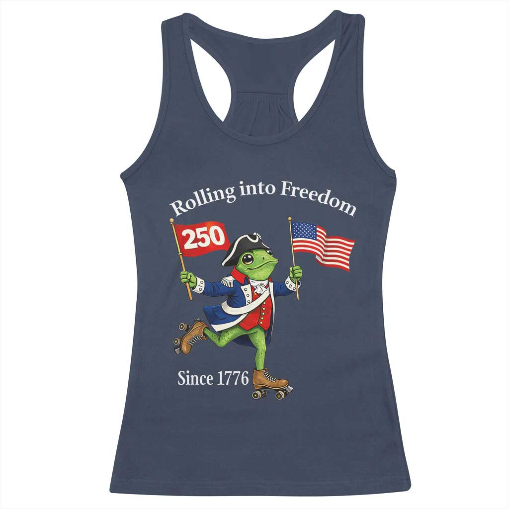 Funny Patriotic Frog Racerback Tank Top Rolling Into 250 Years Of Liberty TS12 Navy Print Your Wear