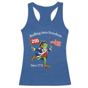 Funny Patriotic Frog Racerback Tank Top Rolling Into 250 Years Of Liberty TS12 Royal Blue Print Your Wear