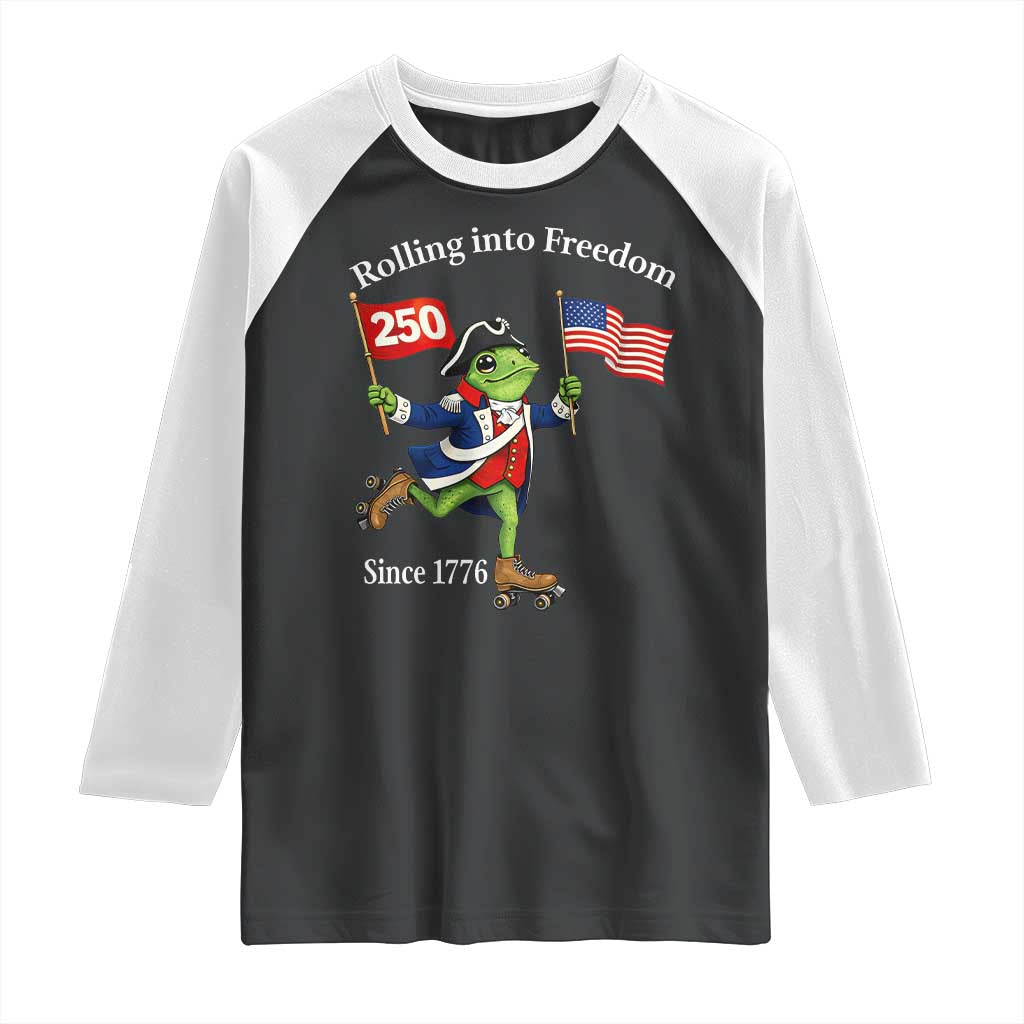 Funny Patriotic Frog Raglan Shirt Rolling Into 250 Years Of Liberty TS12 Black White Print Your Wear