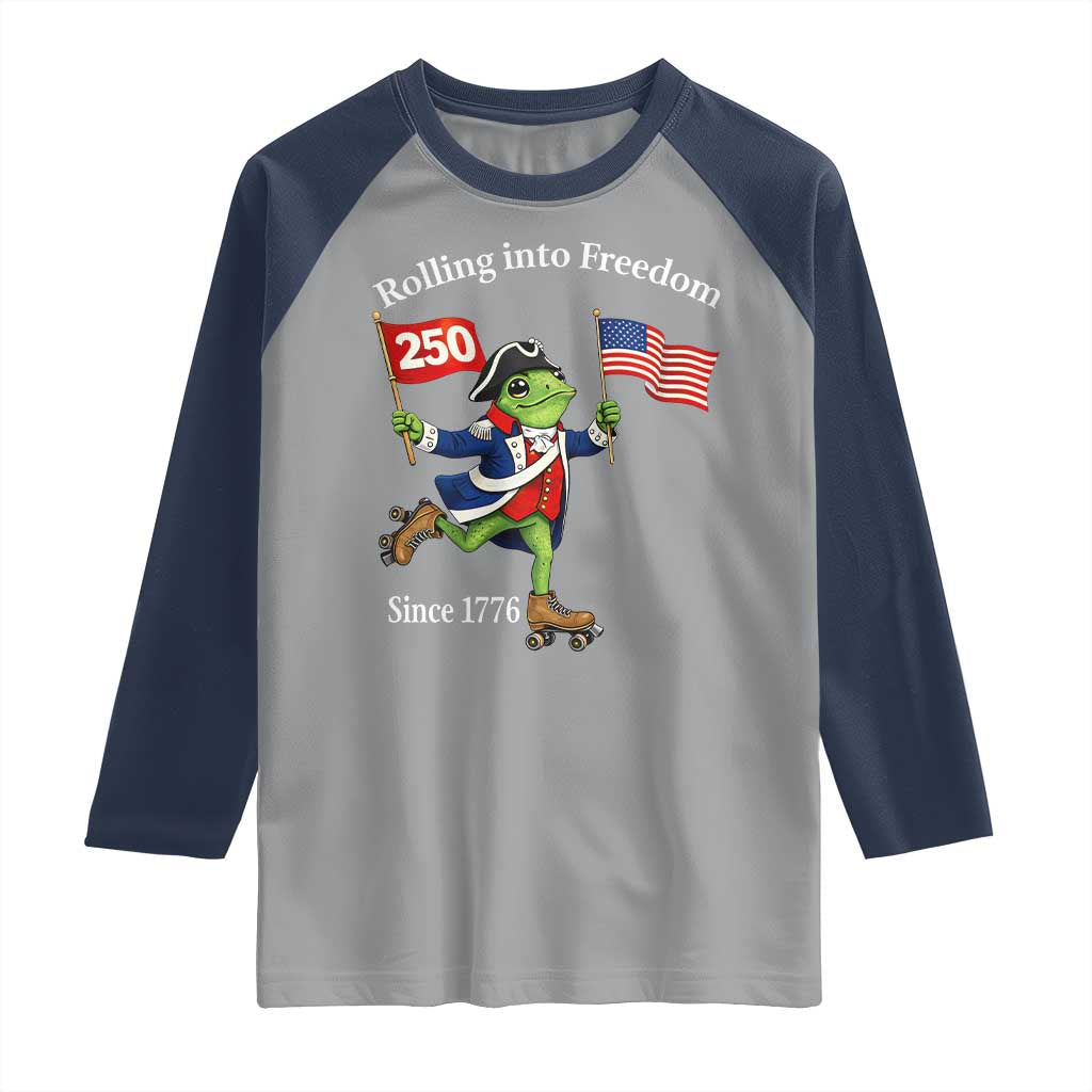 Funny Patriotic Frog Raglan Shirt Rolling Into 250 Years Of Liberty TS12 Sport Gray Navy Print Your Wear