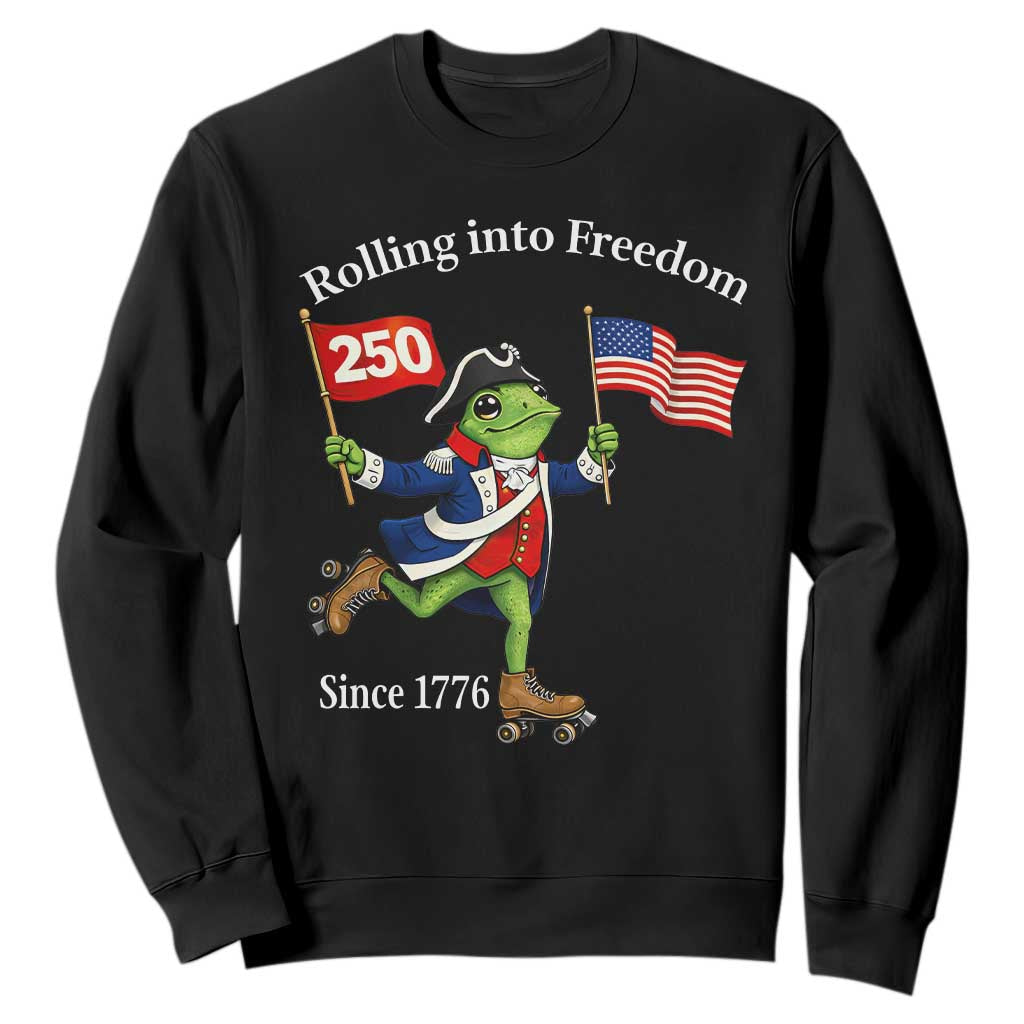 Funny Patriotic Frog Sweatshirt Rolling Into 250 Years Of Liberty TS12 Black Print Your Wear