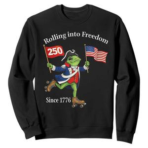Funny Patriotic Frog Sweatshirt Rolling Into 250 Years Of Liberty TS12 Black Print Your Wear