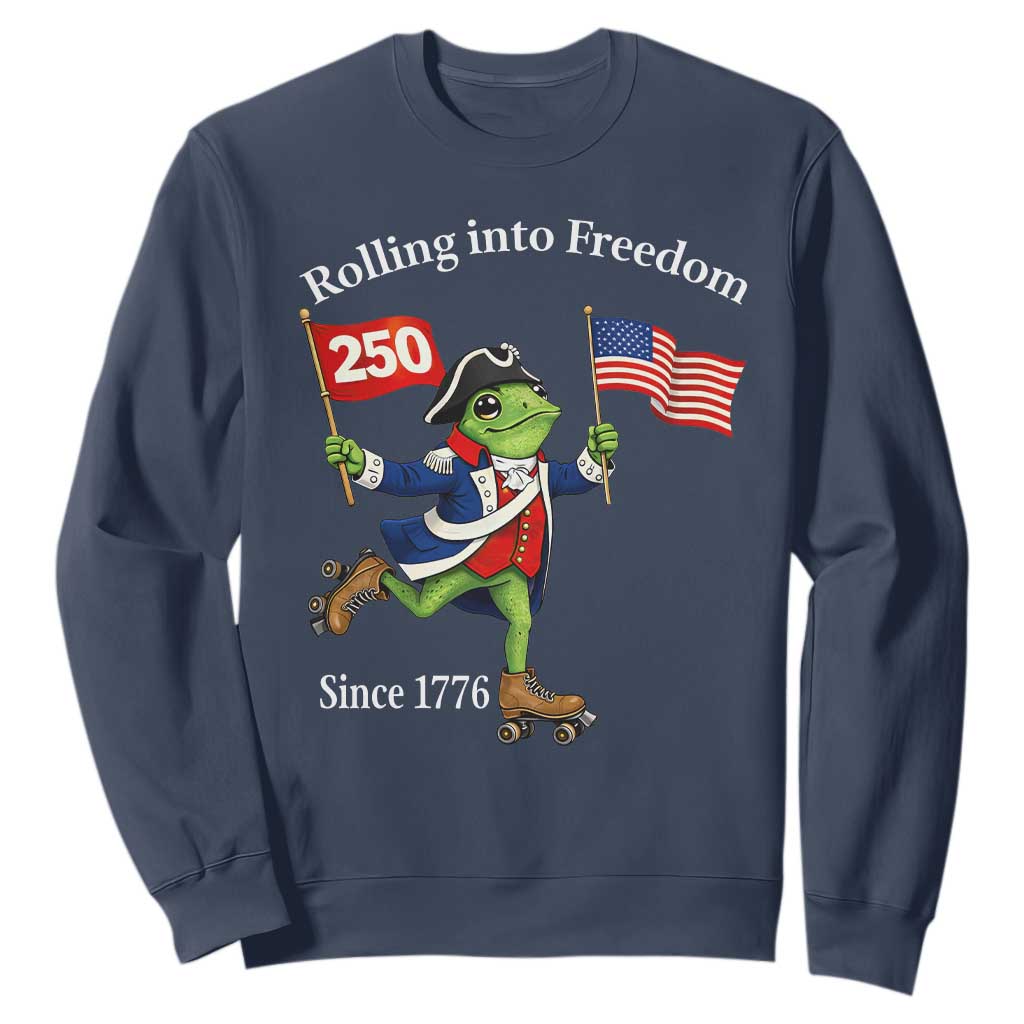 Funny Patriotic Frog Sweatshirt Rolling Into 250 Years Of Liberty TS12 Navy Print Your Wear