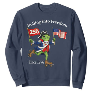 Funny Patriotic Frog Sweatshirt Rolling Into 250 Years Of Liberty TS12 Navy Print Your Wear