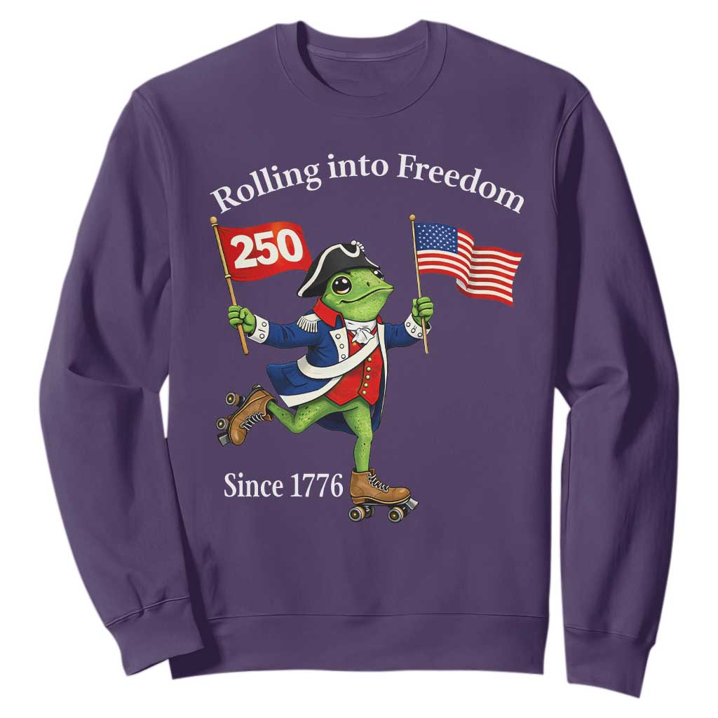 Funny Patriotic Frog Sweatshirt Rolling Into 250 Years Of Liberty TS12 Purple Print Your Wear