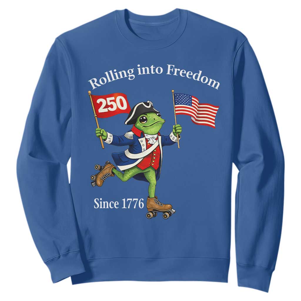 Funny Patriotic Frog Sweatshirt Rolling Into 250 Years Of Liberty TS12 Royal Blue Print Your Wear