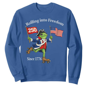 Funny Patriotic Frog Sweatshirt Rolling Into 250 Years Of Liberty TS12 Royal Blue Print Your Wear