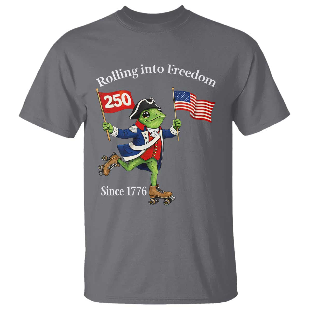 Funny Patriotic Frog T Shirt Rolling Into 250 Years Of Liberty TS12 Charcoal Print Your Wear