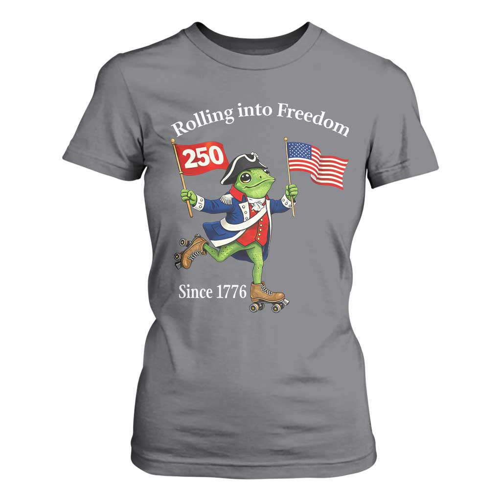 Funny Patriotic Frog T Shirt For Women Rolling Into 250 Years Of Liberty TS12 Charcoal Print Your Wear