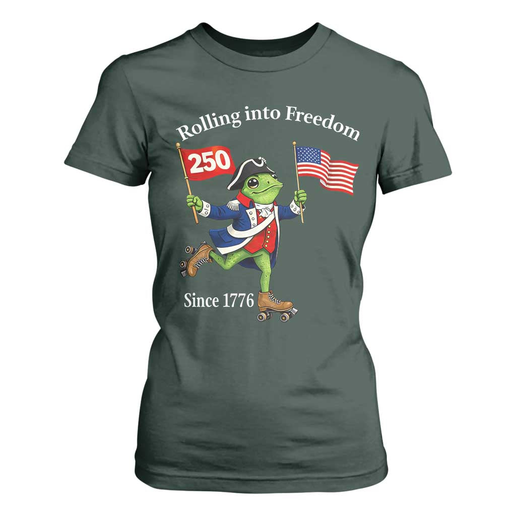 Funny Patriotic Frog T Shirt For Women Rolling Into 250 Years Of Liberty TS12 Dark Forest Green Print Your Wear