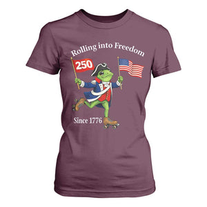 Funny Patriotic Frog T Shirt For Women Rolling Into 250 Years Of Liberty TS12 Maroon Print Your Wear