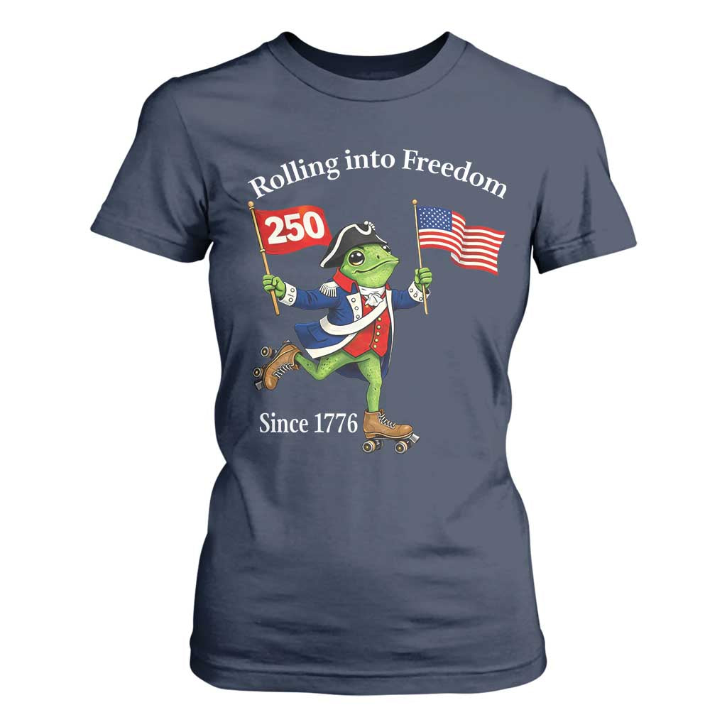 Funny Patriotic Frog T Shirt For Women Rolling Into 250 Years Of Liberty TS12 Navy Print Your Wear
