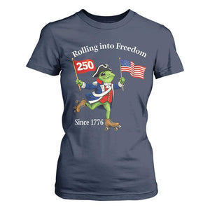 Funny Patriotic Frog T Shirt For Women Rolling Into 250 Years Of Liberty TS12 Navy Print Your Wear