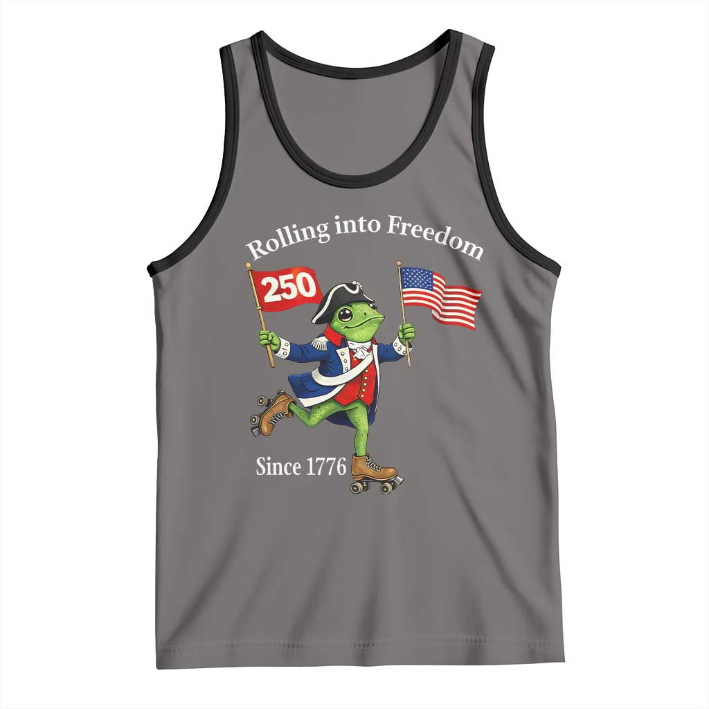 Funny Patriotic Frog Tank Top Rolling Into 250 Years Of Liberty TS12 Deep Heather Black Print Your Wear