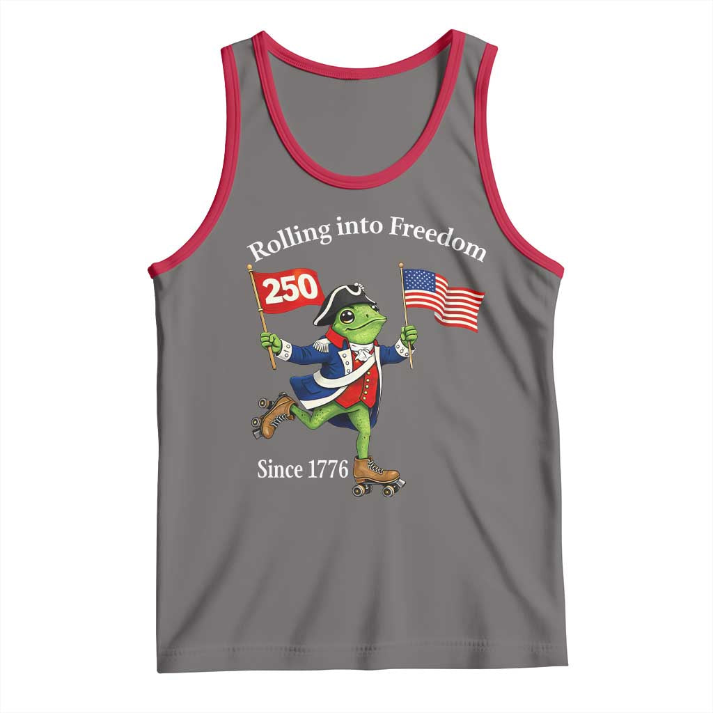 Funny Patriotic Frog Tank Top Rolling Into 250 Years Of Liberty TS12 Deep Heather Red Print Your Wear