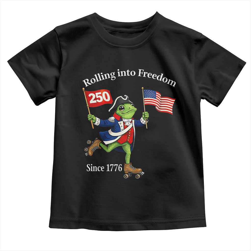 Funny Patriotic Frog Toddler T Shirt Rolling Into 250 Years Of Liberty TS12 Black Print Your Wear