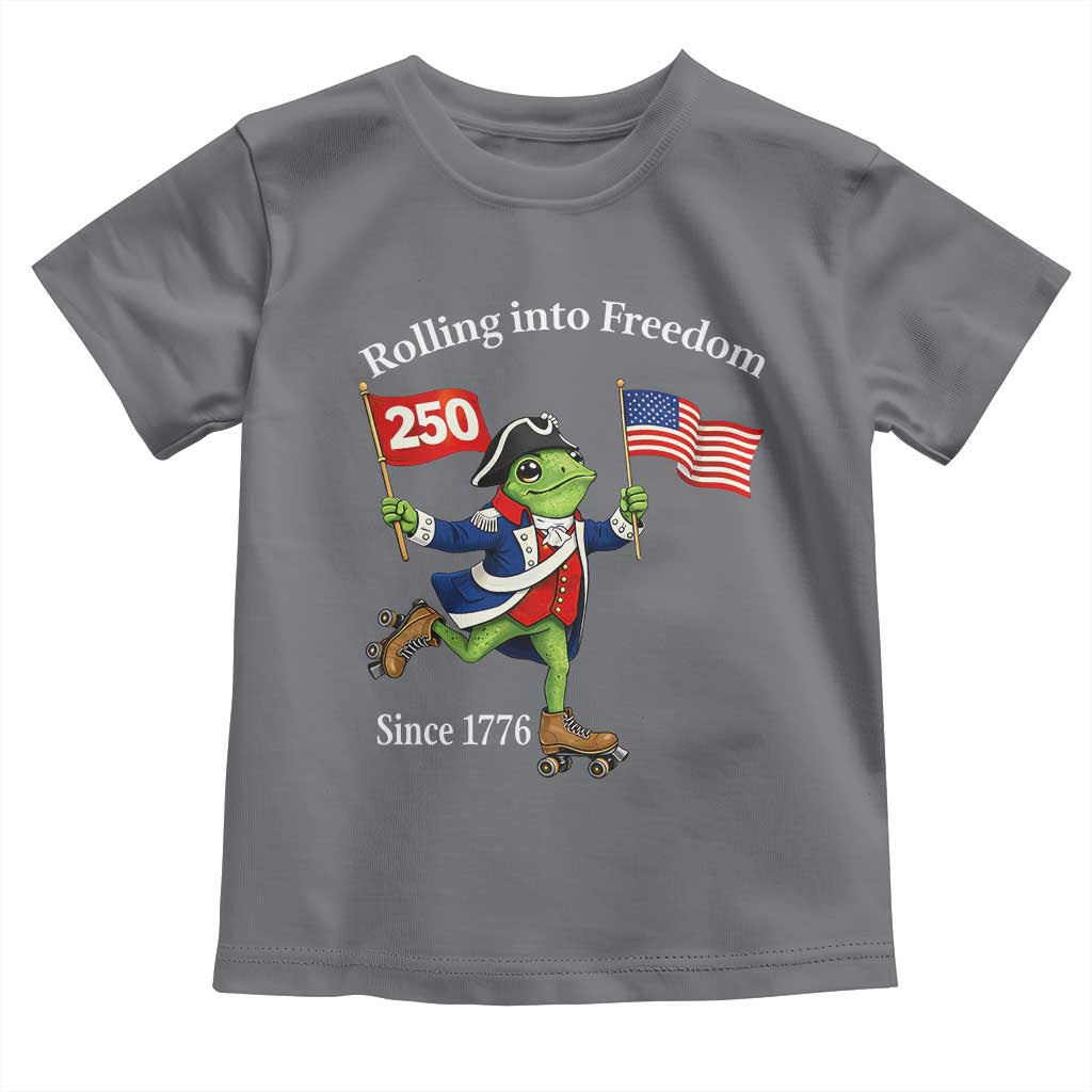 Funny Patriotic Frog Toddler T Shirt Rolling Into 250 Years Of Liberty TS12 Charcoal Print Your Wear