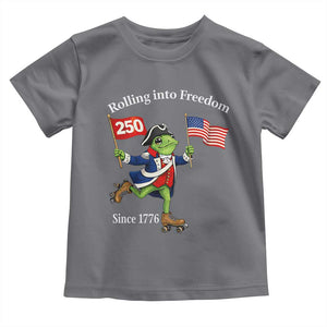 Funny Patriotic Frog Toddler T Shirt Rolling Into 250 Years Of Liberty TS12 Charcoal Print Your Wear