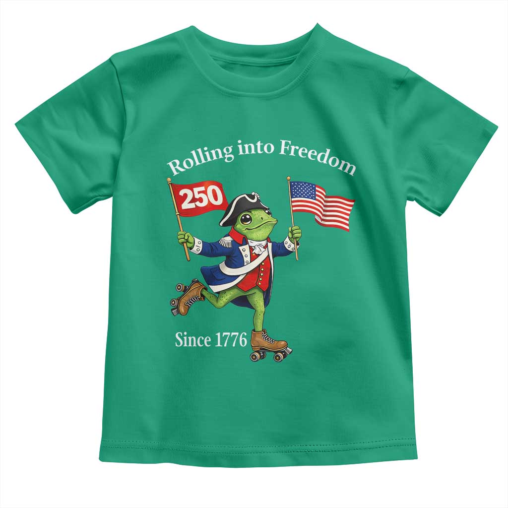 Funny Patriotic Frog Toddler T Shirt Rolling Into 250 Years Of Liberty TS12 Irish Green Print Your Wear