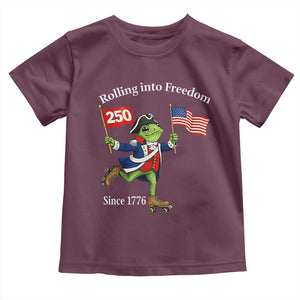 Funny Patriotic Frog Toddler T Shirt Rolling Into 250 Years Of Liberty TS12 Maroon Print Your Wear