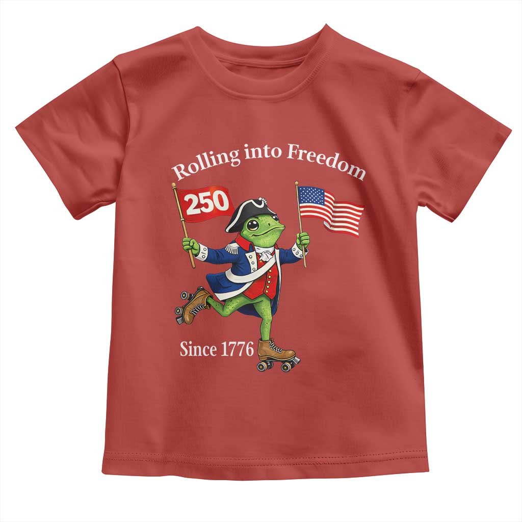 Funny Patriotic Frog Toddler T Shirt Rolling Into 250 Years Of Liberty TS12 Red Print Your Wear