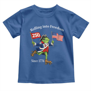 Funny Patriotic Frog Toddler T Shirt Rolling Into 250 Years Of Liberty TS12 Royal Blue Print Your Wear