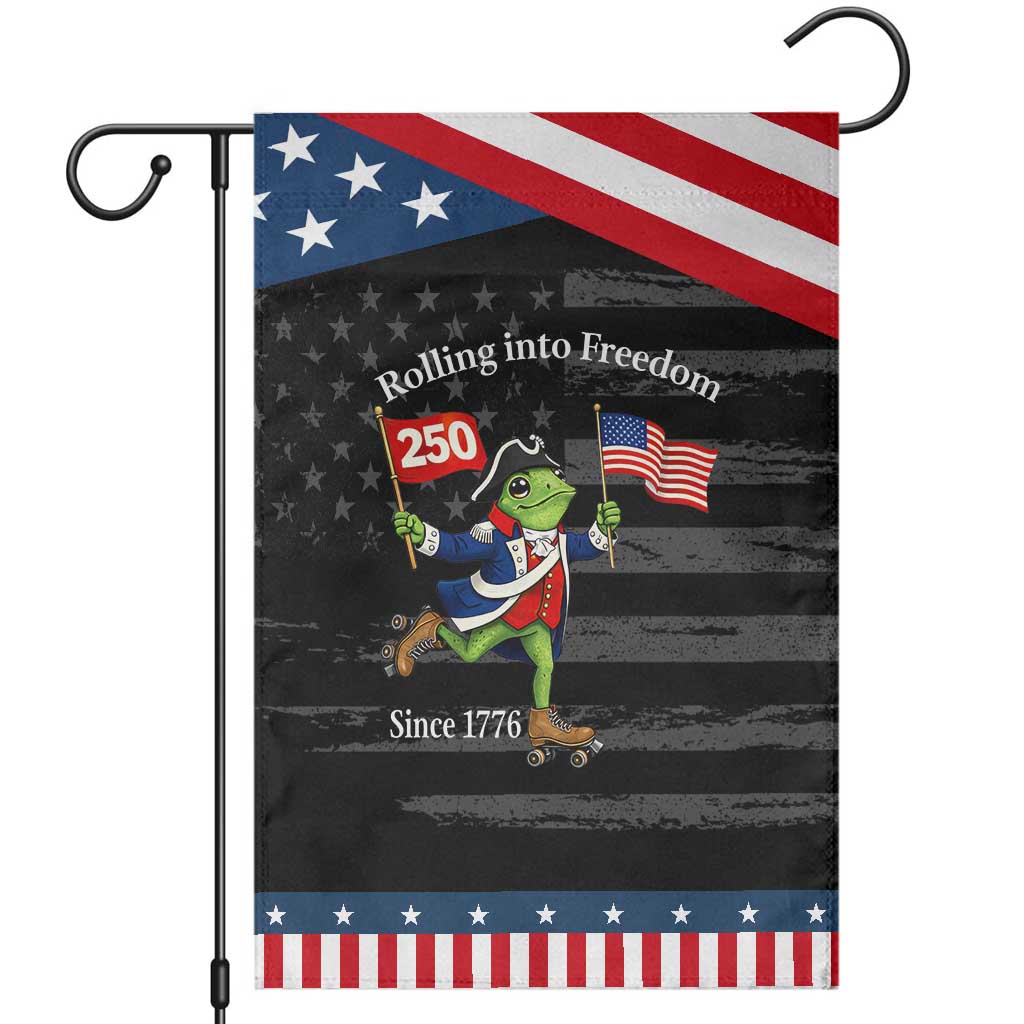Funny Patriotic Frog Garden Flag Rolling Into 250 Years Of Liberty TS12 Distressed Black Blue Print Your Wear