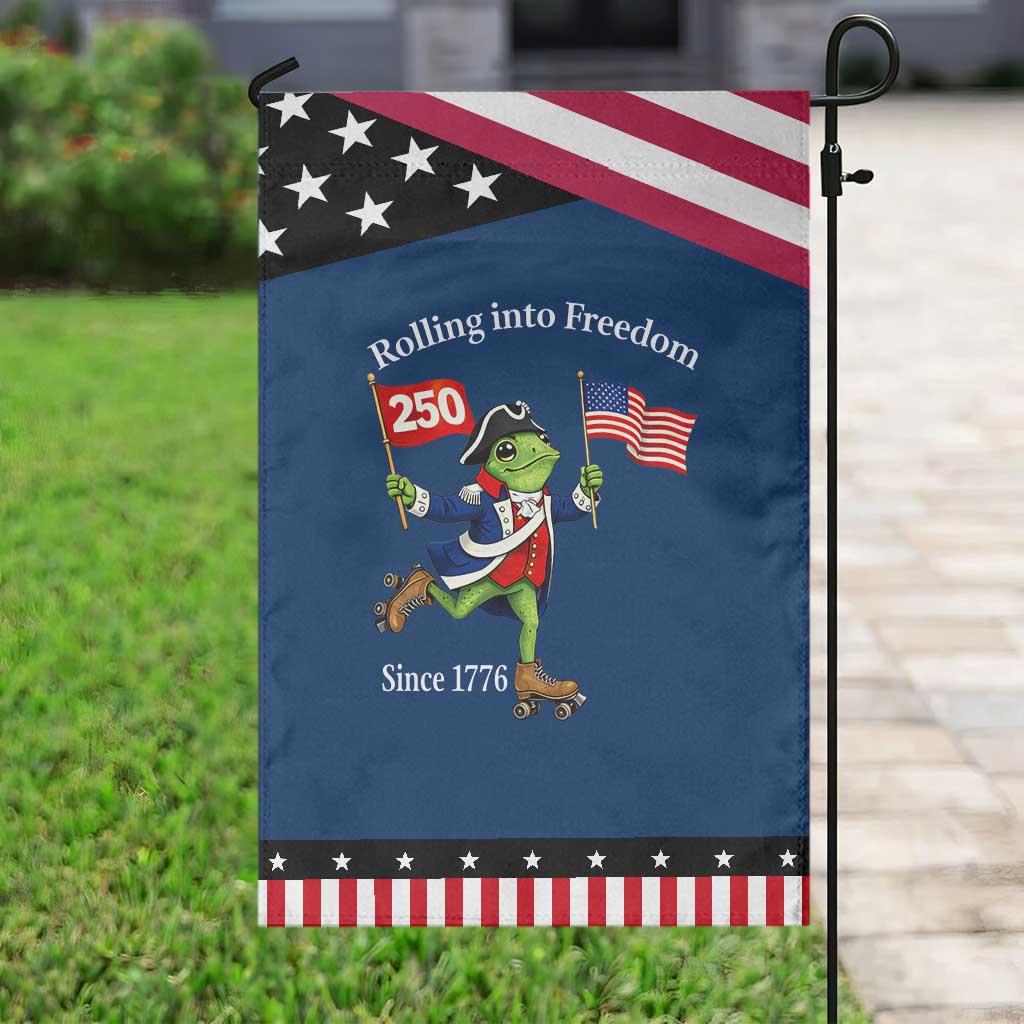 Funny Patriotic Frog Garden Flag Rolling Into 250 Years Of Liberty TS12 Classic Blue Black Print Your Wear