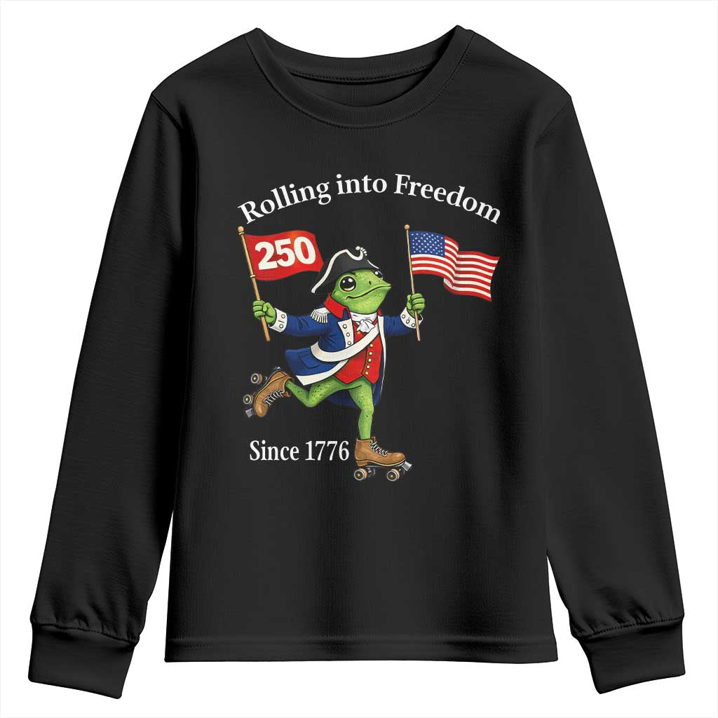 Funny Patriotic Frog Youth Sweatshirt Rolling Into 250 Years Of Liberty TS12 Black Print Your Wear