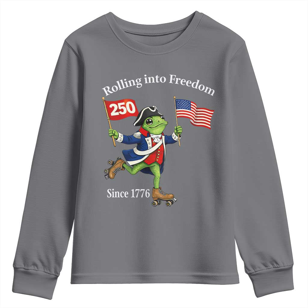 Funny Patriotic Frog Youth Sweatshirt Rolling Into 250 Years Of Liberty TS12 Charcoal Print Your Wear
