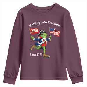 Funny Patriotic Frog Youth Sweatshirt Rolling Into 250 Years Of Liberty TS12 Maroon Print Your Wear