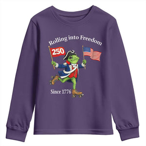 Funny Patriotic Frog Youth Sweatshirt Rolling Into 250 Years Of Liberty TS12 Purple Print Your Wear