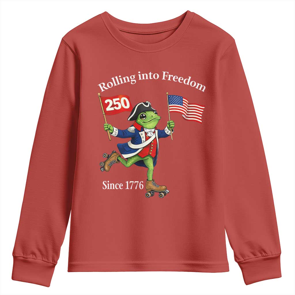 Funny Patriotic Frog Youth Sweatshirt Rolling Into 250 Years Of Liberty TS12 Red Print Your Wear