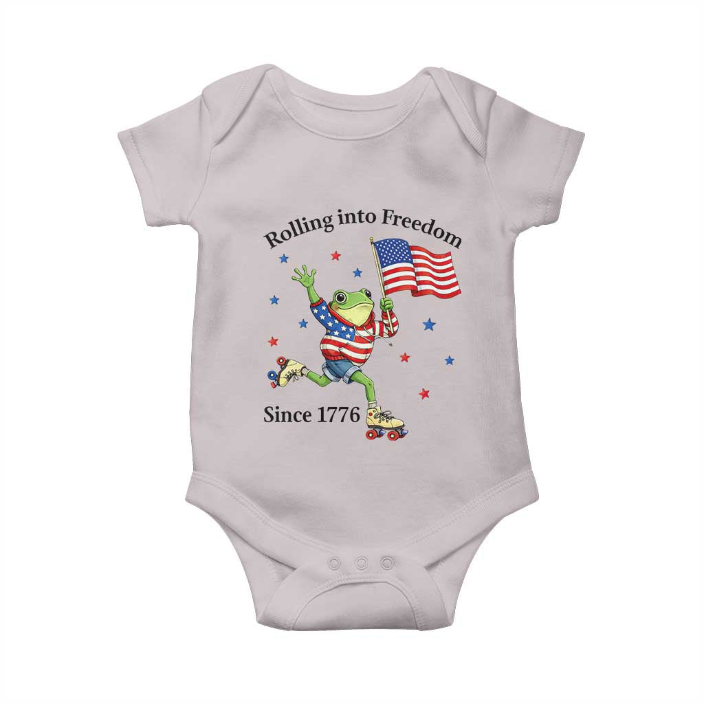Funny Patriotic Frog Baby Onesie Rolling Into Freedom Since 1776 TS12 Ice Gray Print Your Wear