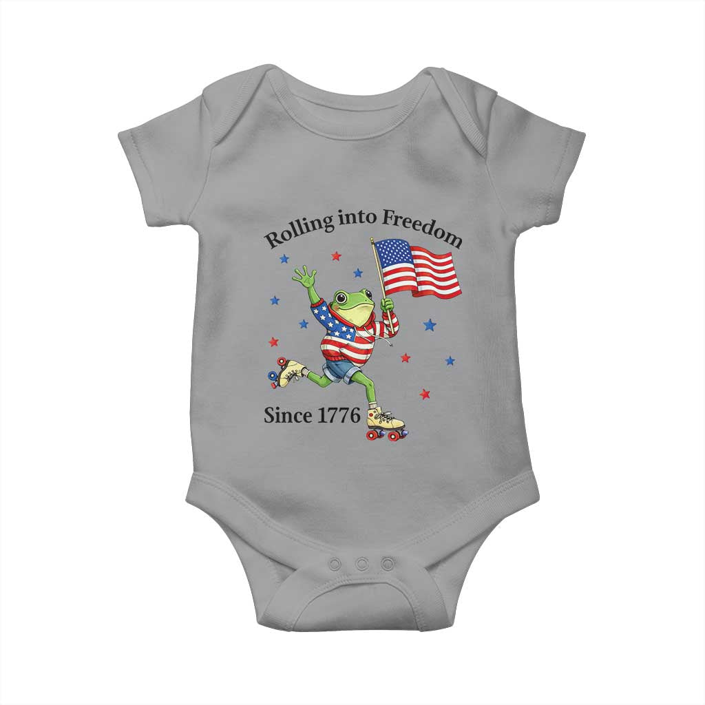 Funny Patriotic Frog Baby Onesie Rolling Into Freedom Since 1776 TS12 Sport Gray Print Your Wear