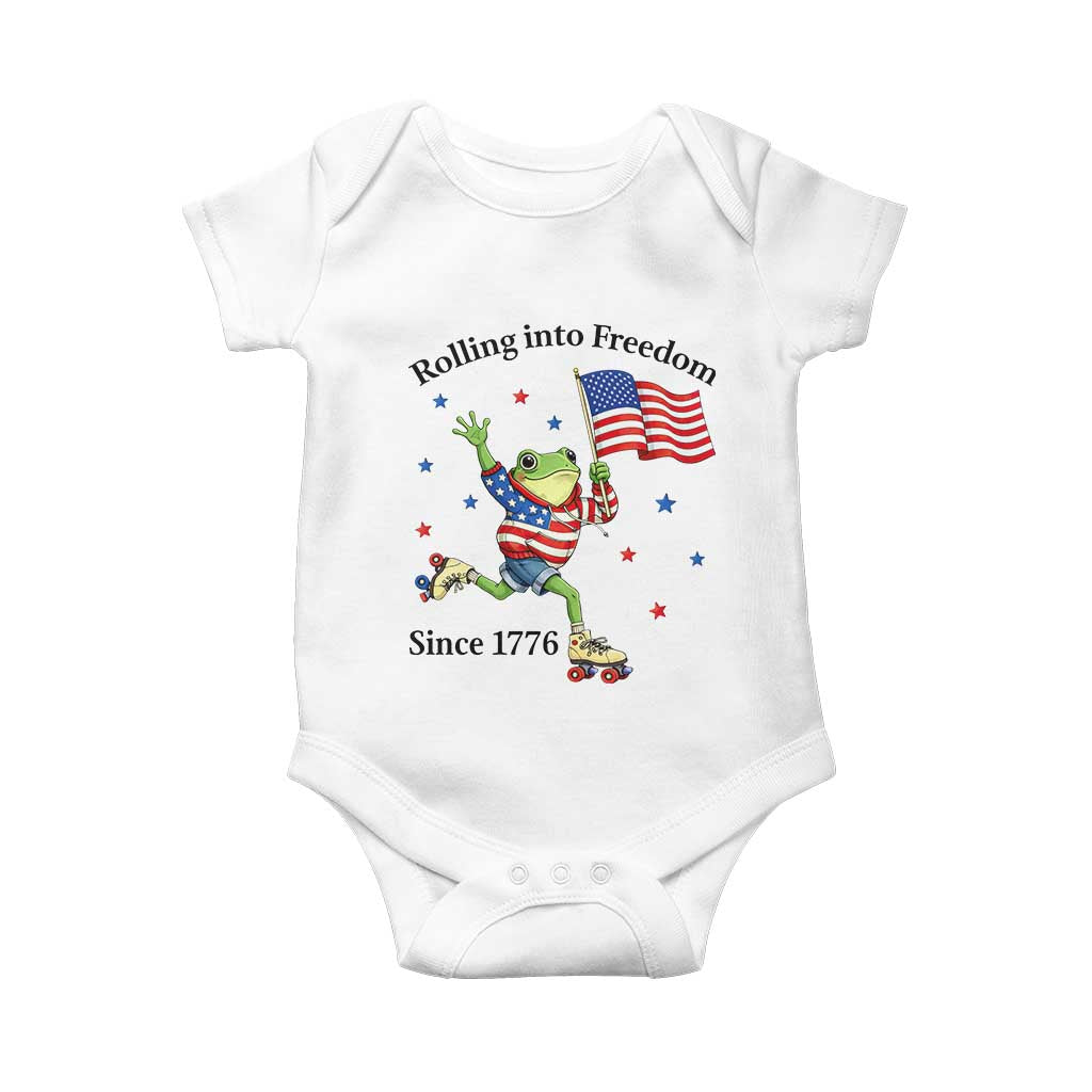 Funny Patriotic Frog Baby Onesie Rolling Into Freedom Since 1776 TS12 White Print Your Wear