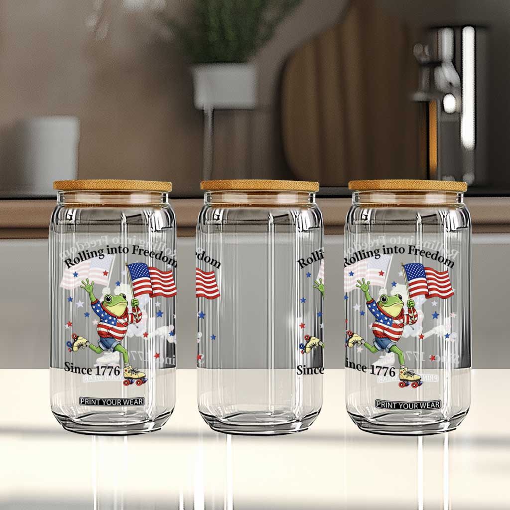 Funny Patriotic Frog Glass Can Rolling Into Freedom Since 1776 TS12 Print Your Wear
