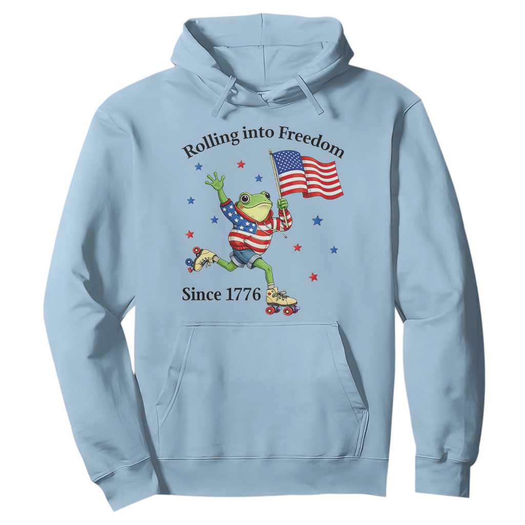 Funny Patriotic Frog Hoodie Rolling Into Freedom Since 1776 TS12 Light Blue Print Your Wear